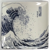 'Great Wave' blue and white Japanese square serving plate